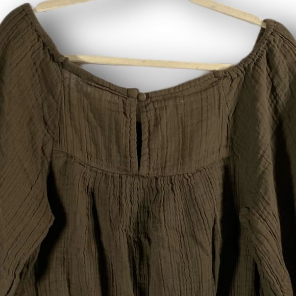 Free People, EUC, Sunday Funday Pullover, Olive Green, Puff Long Sleeve, Top, M - Picture 9 of 13